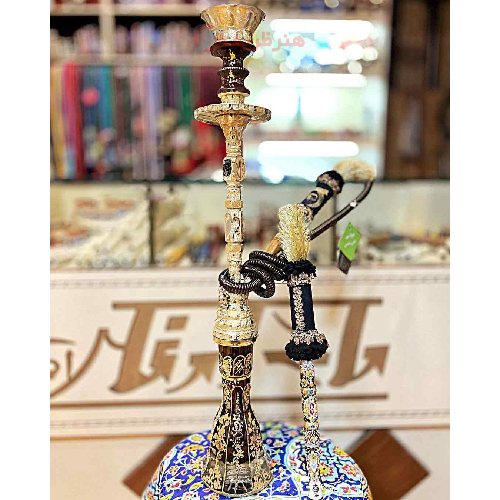 خرید قلیان کامل برنجی شمش کوچک، شیشه تراش طلاکوب، 10 سال گارانتی| هنرظریف