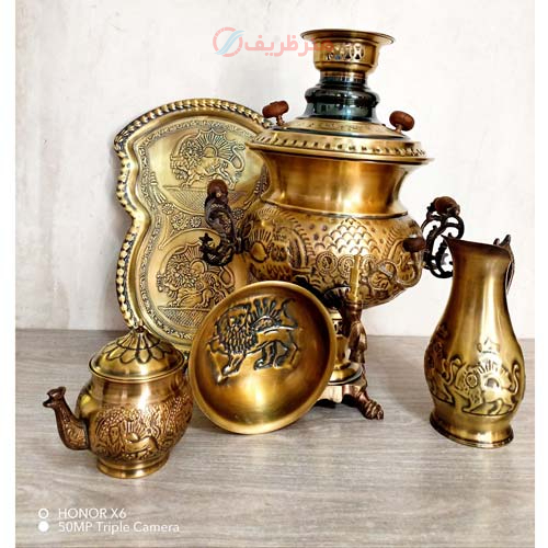 ست 5 پارچه  سماور ذغالی آنتیک، آنتیک دو رنگ بسیار جذاب