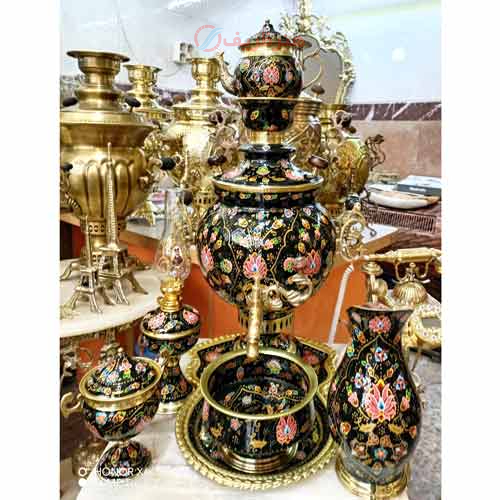 خرید ست 7 پارچه سماور ذغالی، 6 لیتری، توپی میناکاری بسیار زیبا با طراحی و ترکیب رنگ بینظیر | هنرظریف