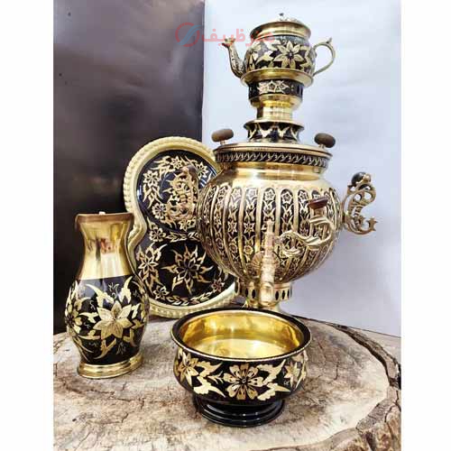 خرید ست سماور 6 لیتر توپی آینه سنگین طراحی انحصاری با جام روسی | هنرظریف