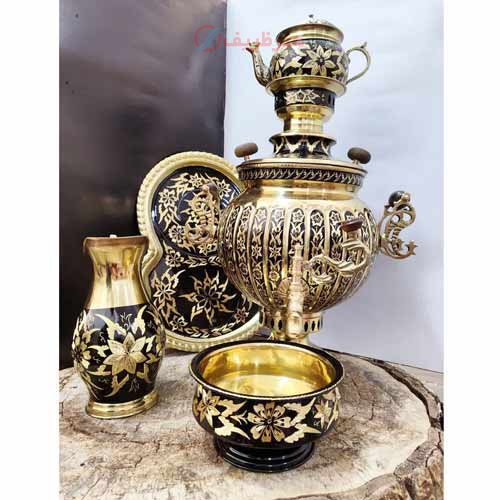ست سماور 6 لیتر توپی آینه سنگین طراحی انحصاری با جام روسی