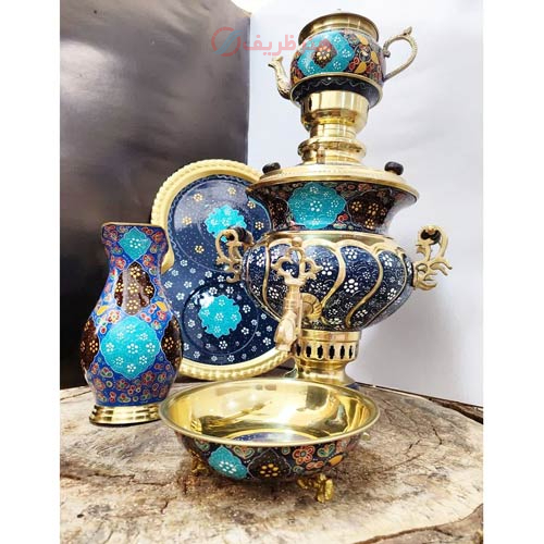ست سماور 4 لیتری آینه پیچ پرداز، کار ضخیم و با ارزش صنایع دستی
