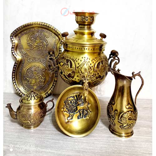 خرید ست 5 پارچه سماور ذغالی، 6 لیتری، مدل توپی دسته ماری | هنرظریف