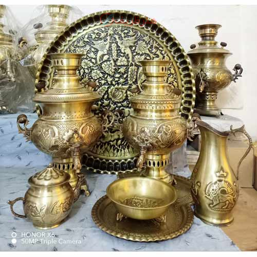 ست 5 پارچه سماور ذغالی، 3 و 4 لیتر عدسی دسته توری