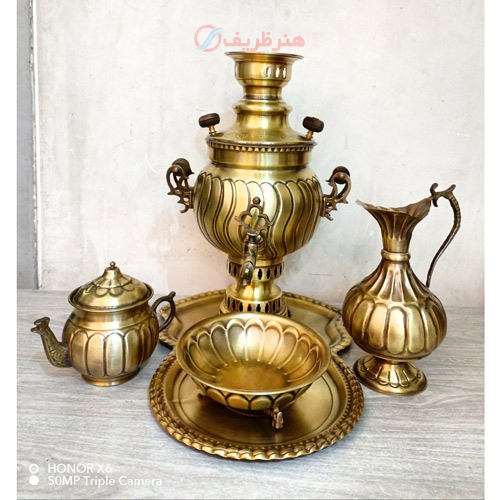 ست 5 پارچه سماور ذغالی، 3 لیتری، توپی آینه پیچ ماری