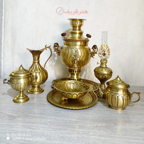 ست 7 پارچه سماور ذغالی،3 لیتری، توپی آینه پیچ با کیفیت
