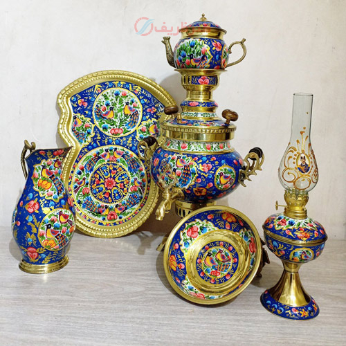 ست 6 پارچه سماور ذغالی، میناکاری بسیار زیبای تمام نقاشی