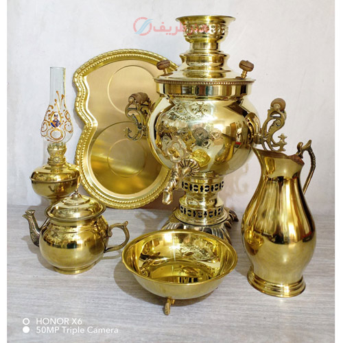 خرید ست 6 پارچه سماور ذغالی، 6 لیتری، توپی ساده با کیفیت، دارای مهر روسی در درب و بدنه | هنرظریف
