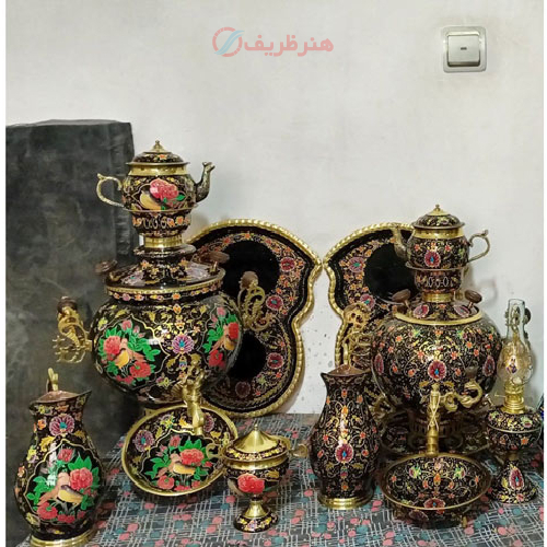 سرویس سماور زغالی برنجی میناکاری