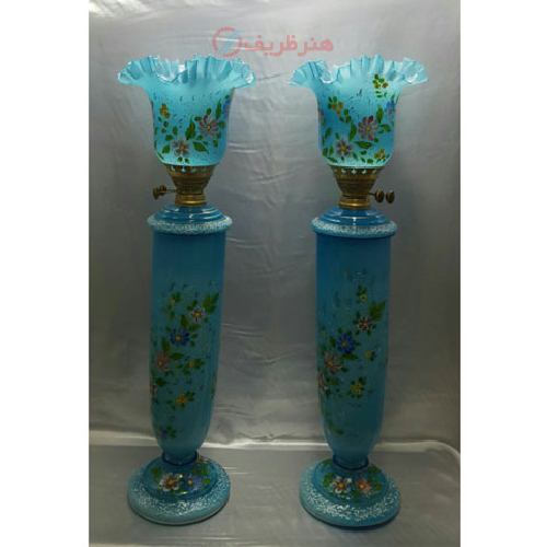 چراغ لهستانی دو پوست فیروزه ای مدل گل برگی_ هنرظریف