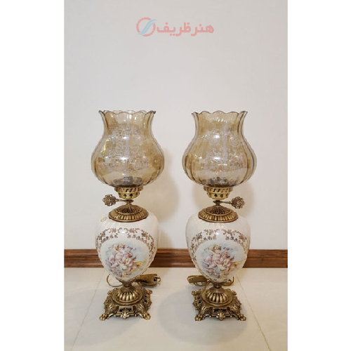 چراغ لامپا ستون سرامیکی تمام برنج سایز کوچک_ هنرظریف