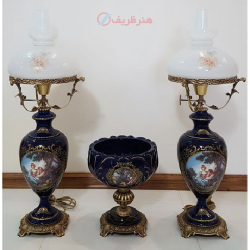 ست چراغ قالپاقی و میوه خوری طرح ایتالیایی سرمه ای_ هنرظریف