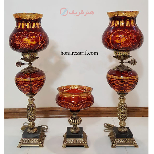 ست چراغ و شکلات خوری وارداتی تمام برنج آنتیک_ هنرظریف