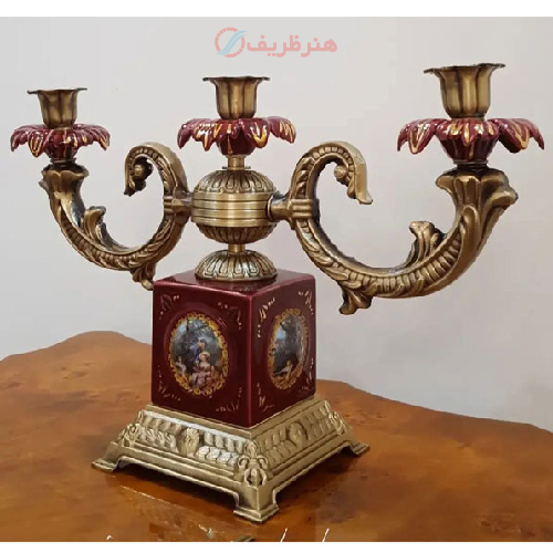 شمعدان سه شعله پایه مکعبی مدل ایتالیایی