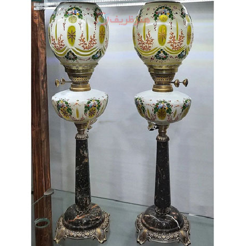 چراغ سه پوست شیری زرد پایه سنگی