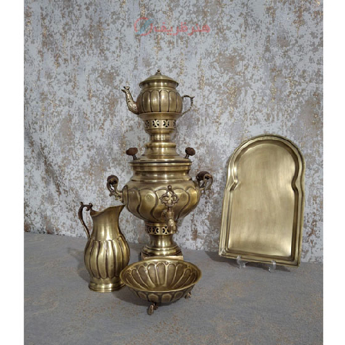 سرویس سماور زغالی برنجی سه لیتری ساده در سه طرح