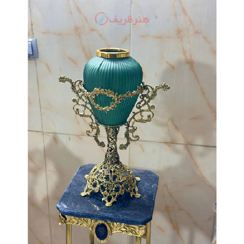 گلدان رومیزی برنزی پایه توری سبز در دو رنگ_ هنرظریف