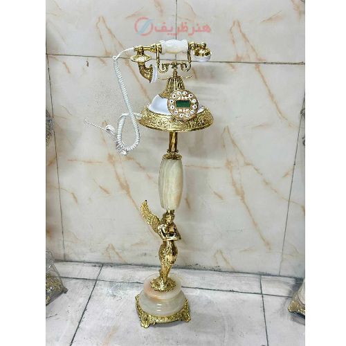 تلفن گرد برنزی فرشته پایه سنگی سفید