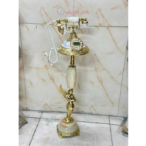 تلفن گرد برنزی فرشته پایه سنگی سفید_ هنرظریف