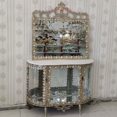 آینه کنسول برنزی مدل خورشیدی دوبل بسیار پرکار_ هنرظریف