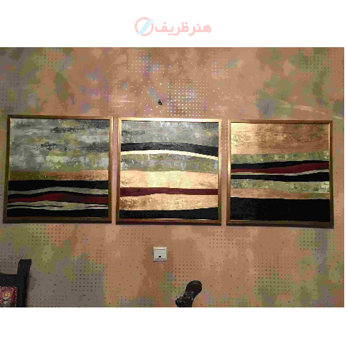 تابلو سه لت انتزاعی ، نقاشی شده با اکریلیک و ورق طلا - هنرظریف