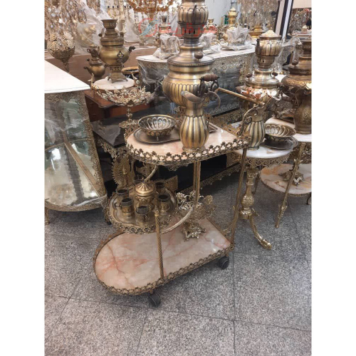 میز بار برنزی، مدل حاشیه گل سه طبقه _ هنرظریف