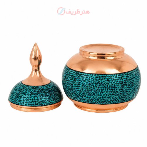 قندان مسی با فیروزه کوبی اصل نیشابور