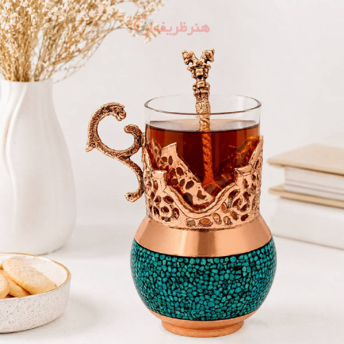 سرویس چای خوری فیروزه کوبی و قلمه زنی شش نفره