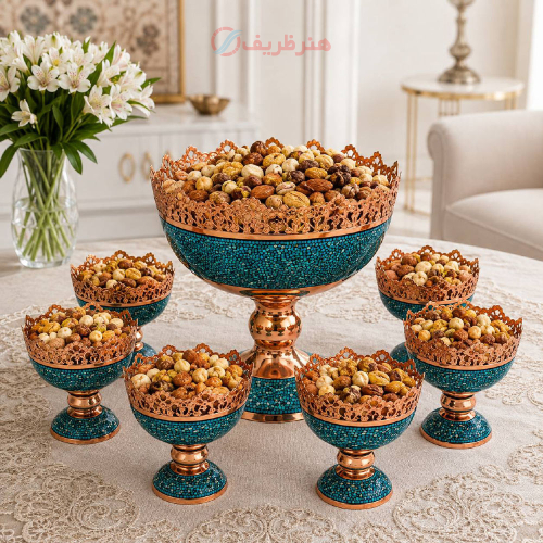 سرویس پذیرایی آجیل‌خوری فیروزه‌کوبی هفت‌پارچه پرنسا
