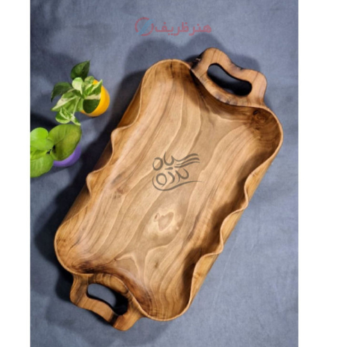 ظرف چوبی پذیرایی چوبی دست تراش مدل خزر گردوی سیاه