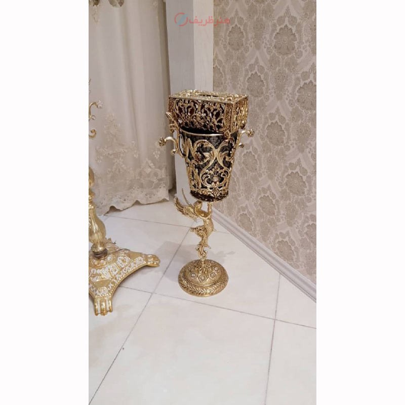 سطل زباله و جادستمال طرح ملائکه، جنس آلیاژ آلومینیوم با آبکاری برنز، محصول اصفهان