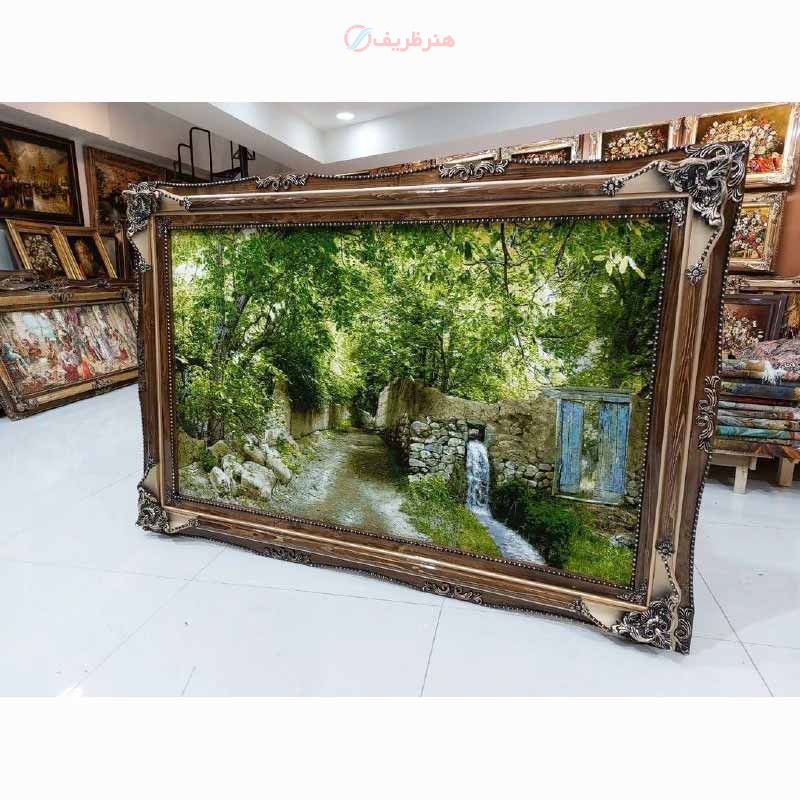 تابلو فرش دستبافت تبریز طرح کوچه باغ، مارکدار، کف ابریشم، خوش طرح و رنگ طبیعی زیبا