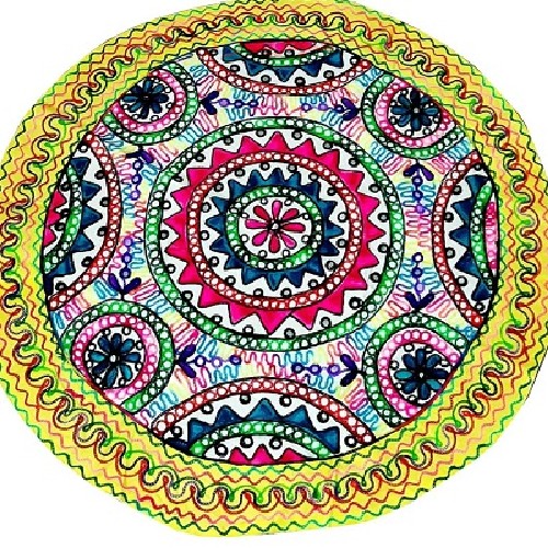 رومیزی گرد سوزن دوزی و آینه کاری B-6 با پارچه کتان درجه 1، دوخت با کیفیت بالا - هنرظریف