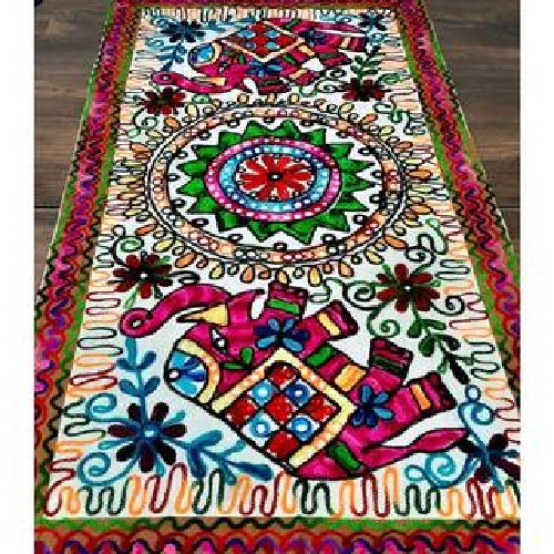 رومیزی مستطیل سوزن دوزی و آینه کاری B-1 با پارچه کتان قابل شستشو دارای حاشیه کیفت بالا و درجه 1