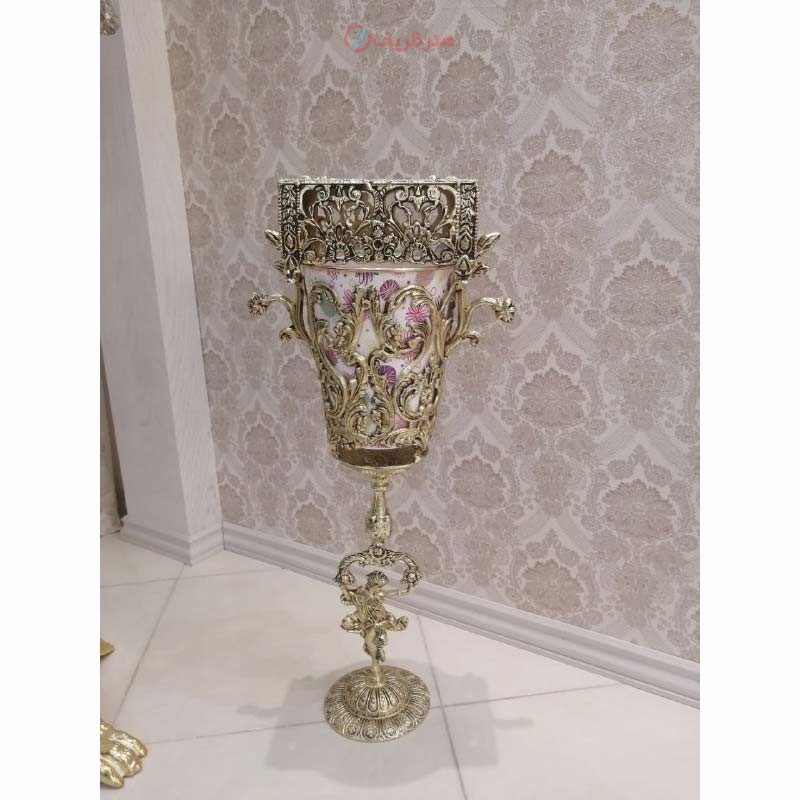 سطل زباله و جادستمال طرح بانو و مسیح جنس آلیاژ آۀومینیوم، آبکاری برنز - هنرظریف