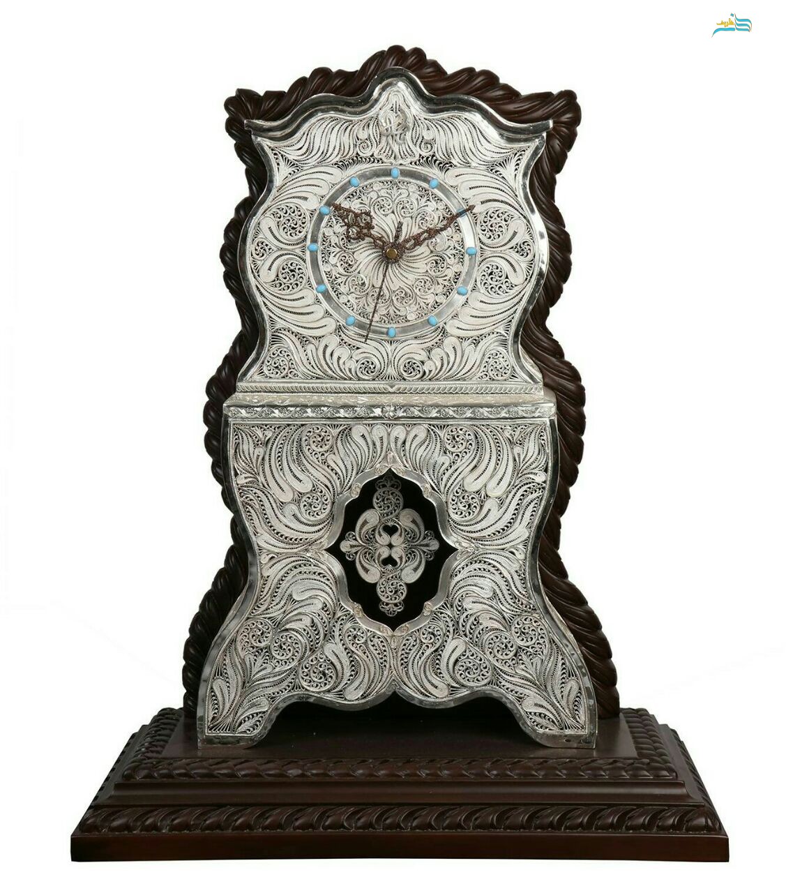 ساعت ایستاده ملیله کاری شده نقره، اثر بسیار آنتیک و بی نظیر و منحصربفرد - هنرظریف