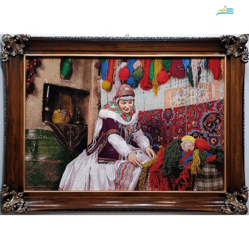 تابلو فرش نفیس زن بافنده از جنس پشم ظریف و ابریشم درجه 1 و با کیفیت بالا - هنرظریف