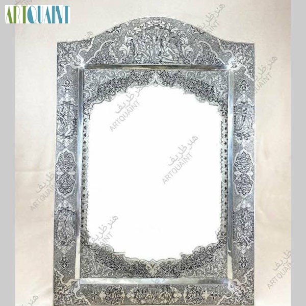 آینه شمعدان نقره، ست زیبای آینه و لاله، عیار بالا، قلمزنی دست اعلاء - هنرظریف