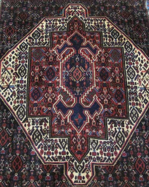 فرش دستباف سنندج طرح لچک و ترنج سایز پشتي رنگ زمینه كرم - هنرظریف