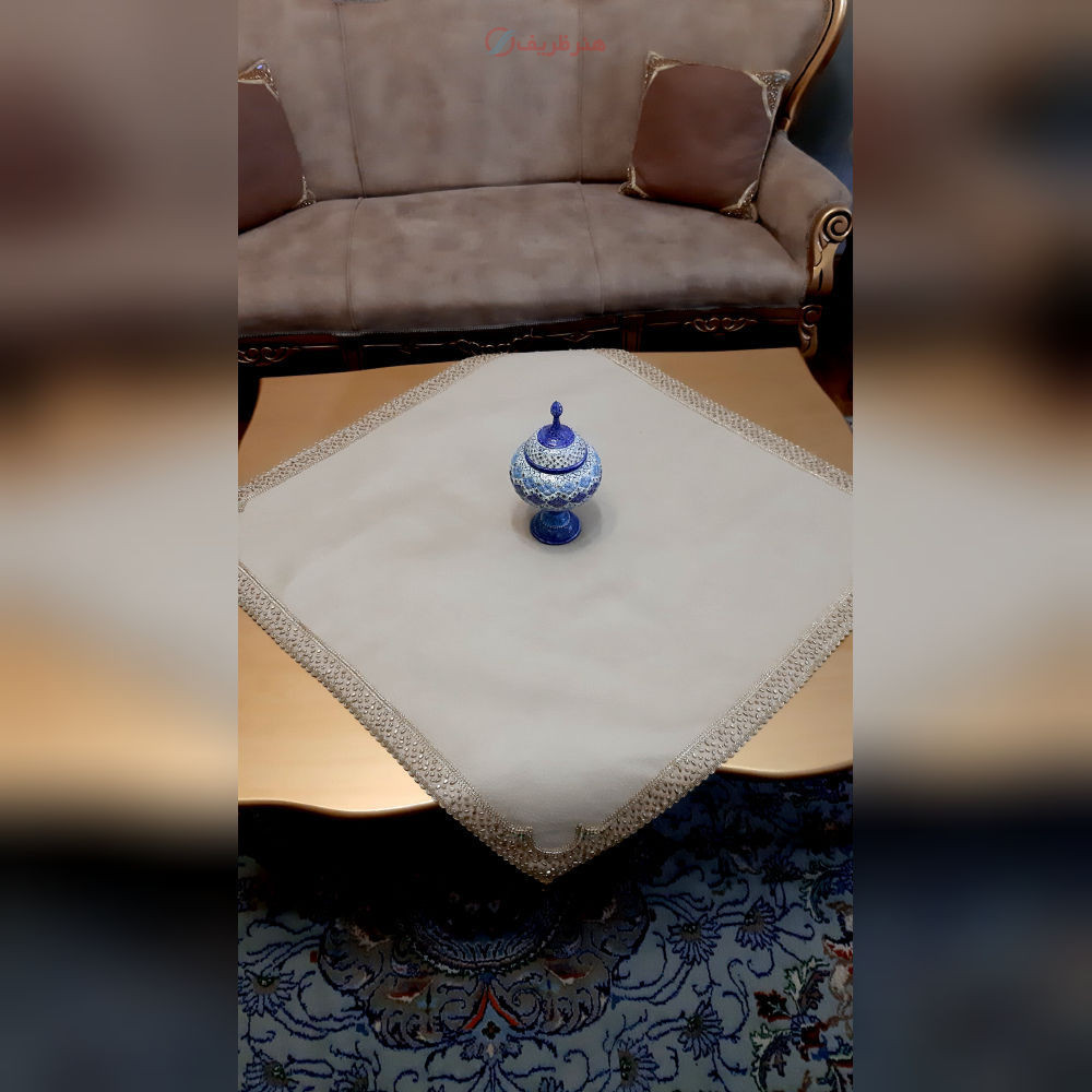 رومیزی مربع مخمل سنگ دوزی B-19 سنگ دوزی با پارچه تور