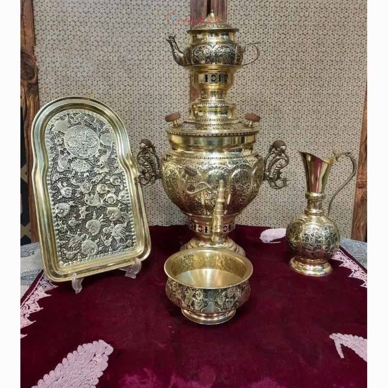 سماور 7 لیتری برنجی مدل اناری، قلم زنی دست استاد، با ورق ضخیم - هنرظریف