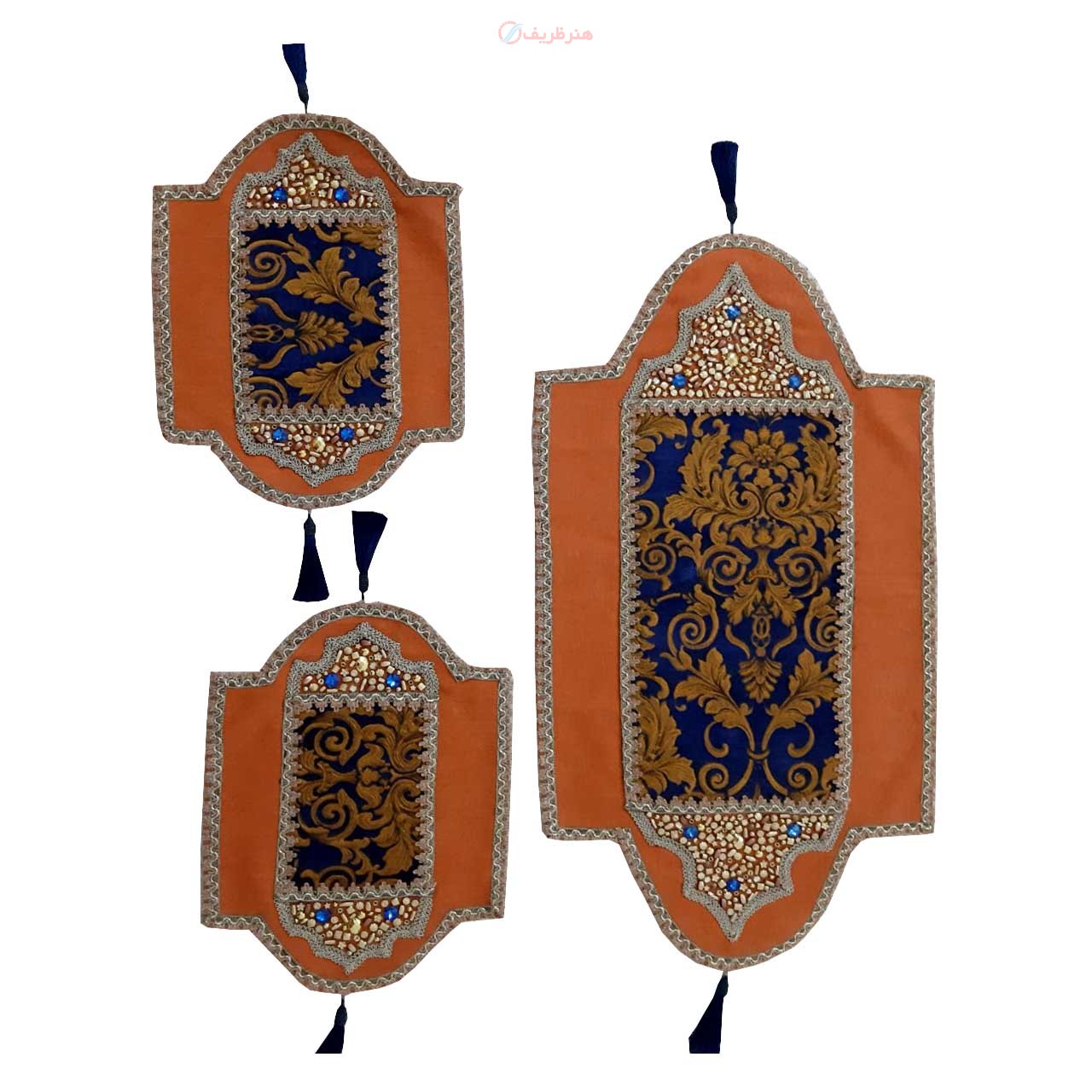 ست سه تکه رومیزی سنگ دوزی  B-13 با پارچه مخمل  با کیفیت بالا و درجه 1
