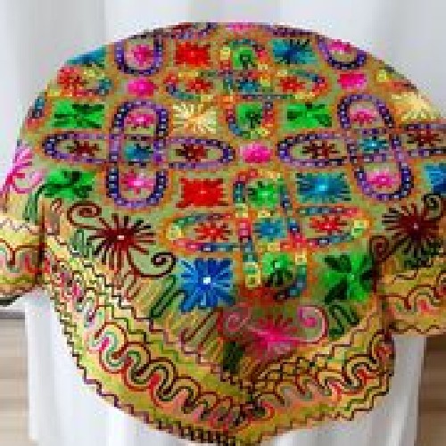 رومیزی مربع سوزن دوزی و آینه کاری B-3 با پارچه کتان و نخ سوزندوزی شده قابل شستشو
