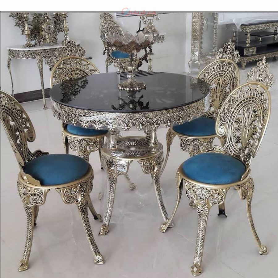 میز ناهارخوری 4 نفره، جنس آلیاژ آلومینیوم، آبکاری نقره ای با گارانتی رنگ