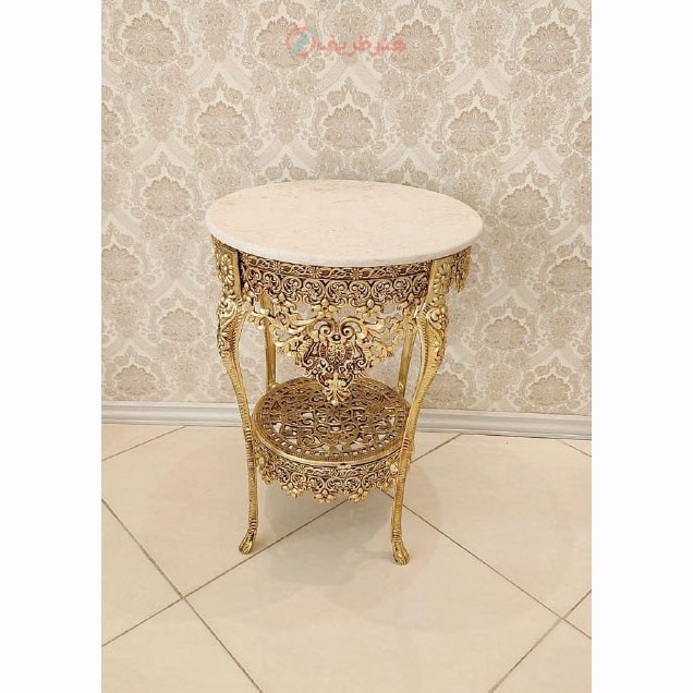 میز خاطره عرض 50 کفی مشبک جنس آلیاژ آلومینیوم آبکاری برنز رنگ ثابت، محصول اصفهان - هنرظریف