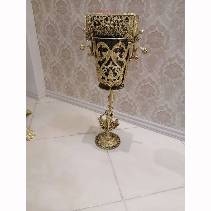 سطل زباله و جادستمال طرح بانو و مسیح، جنس آلیاژ آلومینیوم، آبکاری برنز
