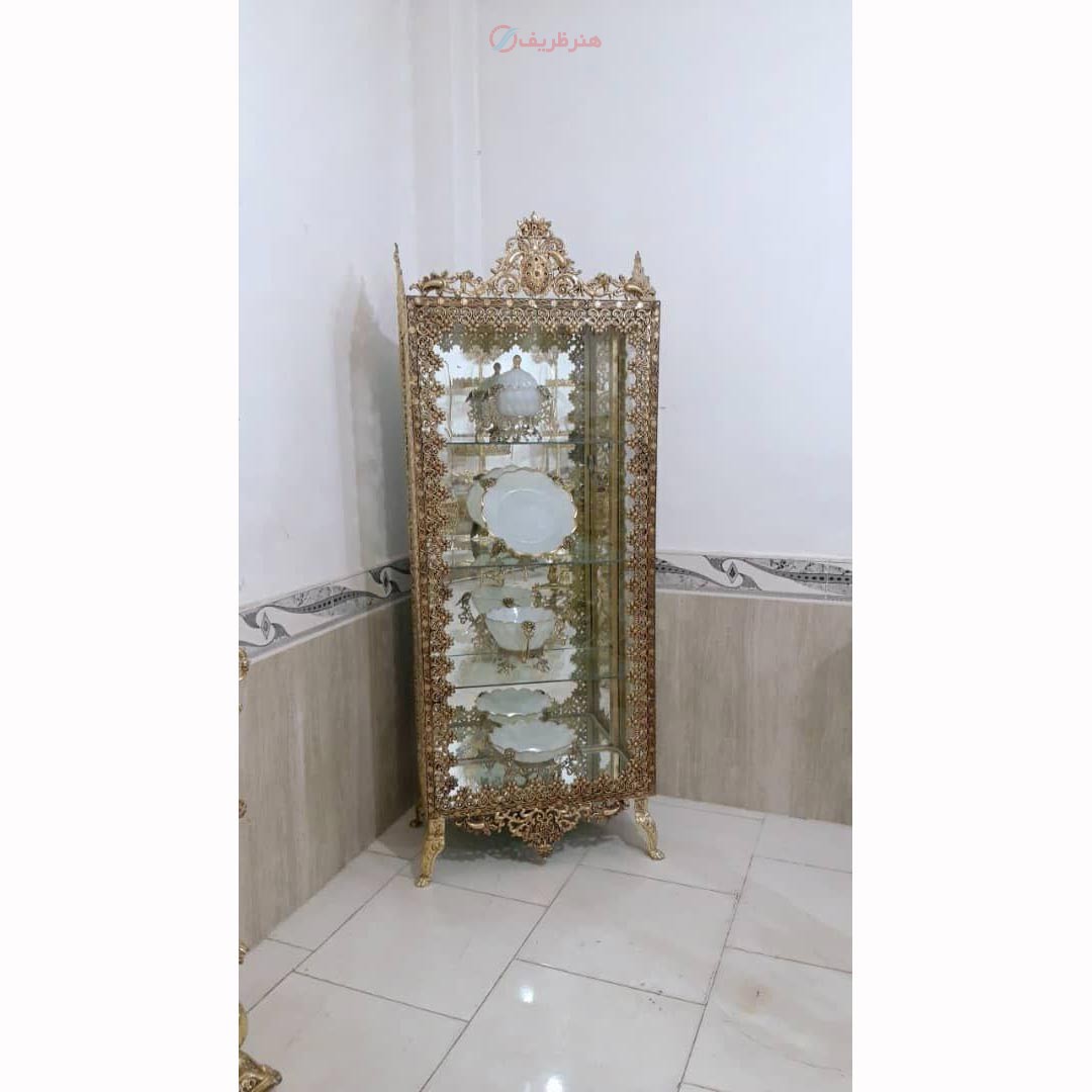 مینی بوفه عرض 70 ارتفاع 160 سانتی متر، جنس آلیاژ آلومینیوم، آبکاری برنز