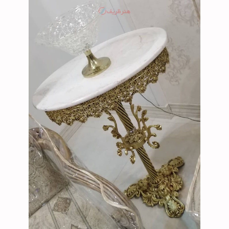 میز تلفن سه رخ شاخکی بیضی، جنس آلیاژ آلومنیوم آبکاری برنز با ضمانت - هنرظریف