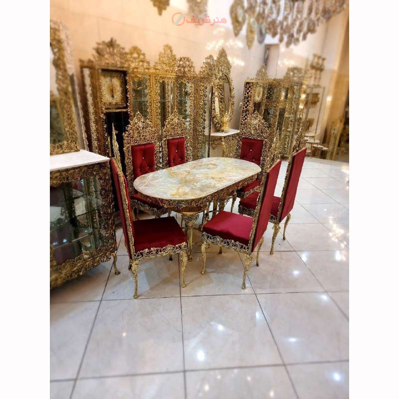 ناهارخوری ۶ نفره در رنگ بندی دلخواه با کیفیت عالی و رنگ ثابت و روکش برنز محصول اصفهان - هنرظریف