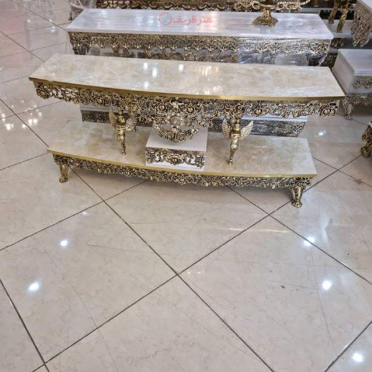 میز تلوزیون نیم گرد روکش برنز، مدل گل سرخ، بسیار زیبا و شیک، آلومینیوم درجه 1